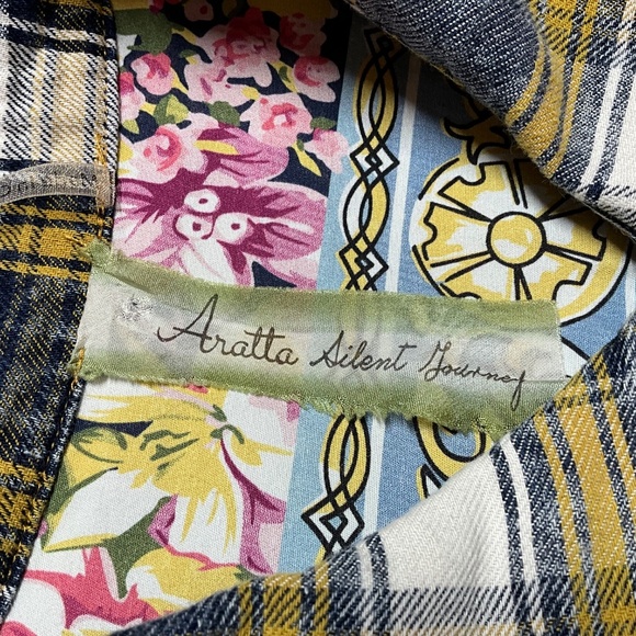 ARATTA SILENT JOURNEY Cotton Blend Button Front Mixed Print Shirt Roll Tab Sz L - Picture 5 of 13